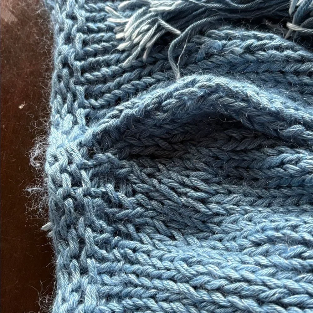 HAND CRAFTED Chunky Scarf Shawl fringe denim wool cotton mohair cashmere silk